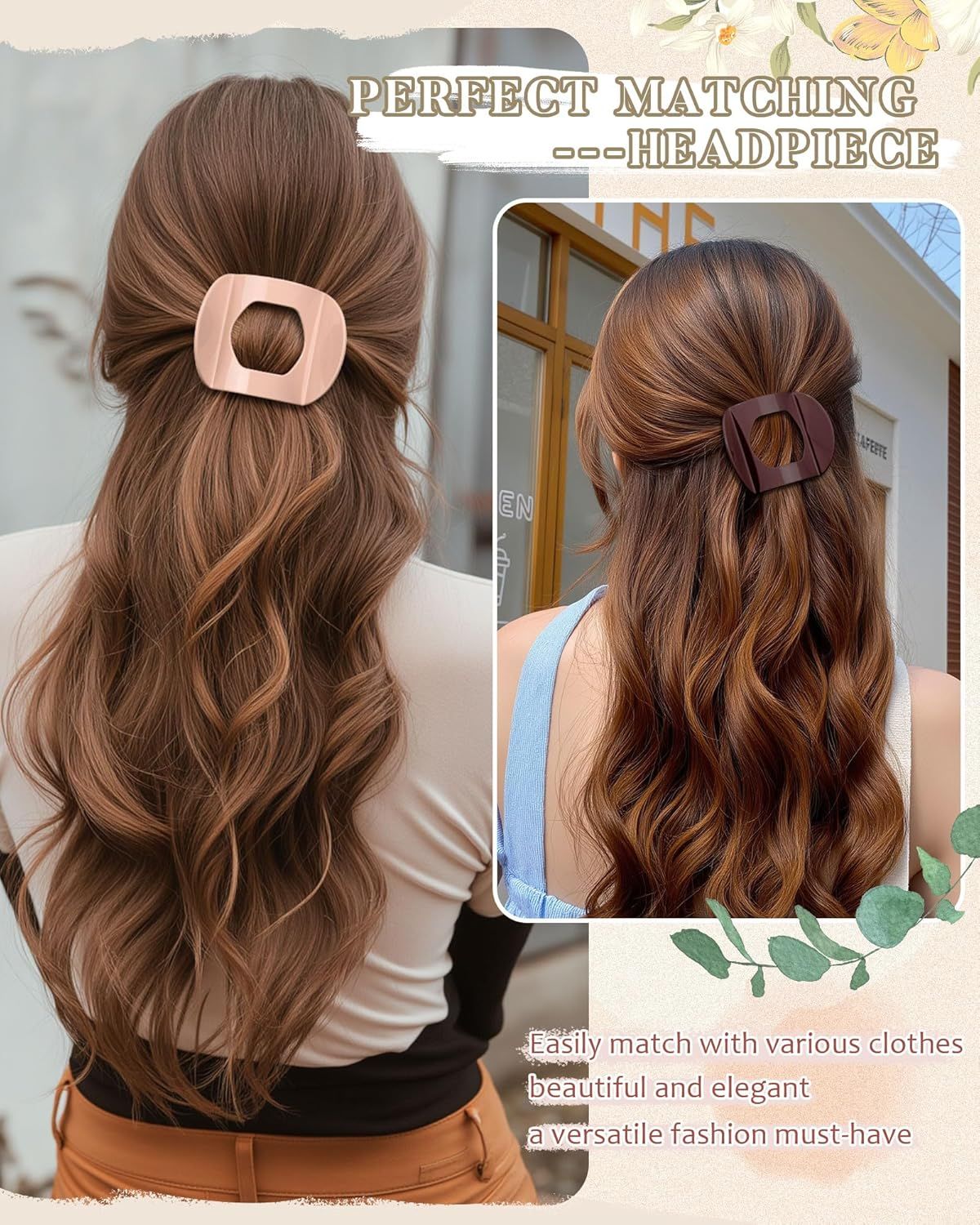 6Pcs lat Hair Clips or Women Strong Grip Curved Claw Clip or Thin Hair Non-slip Plastic Hair Barrettes ((Light Brown+Dark Brown+Light Brown+Dark — image 5