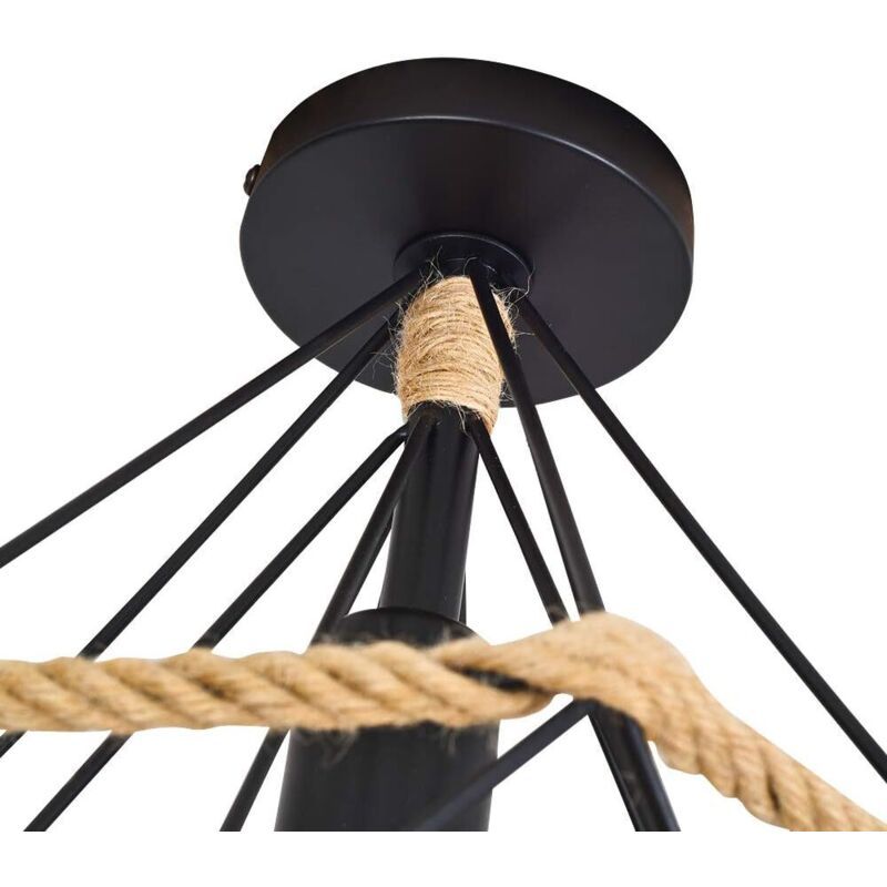 Vintage Industrial Metal Cage Ceiling Lamp with Hemp Rope, 25 cm — image 4