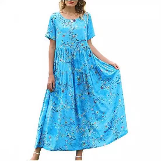 Women Floral Long Dress Short Sleeve Polyester Picture Color 5 Size: S; Height (cm): 155-160; Weight (kg): 45-50; Bust (cm): 82-86; Waist (cm): 66-70; Shoulder โ image 3