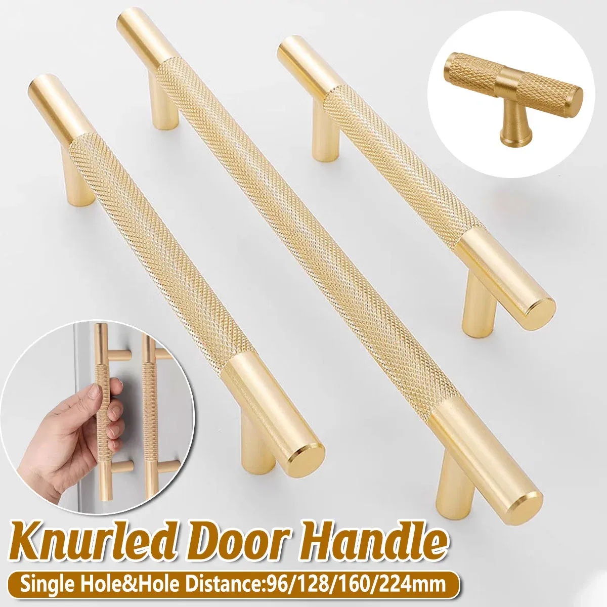 Light Luxury Cabinet Handle Full Copper Gold Straight Knurled Drawer Door Pull - 128mm — image 2