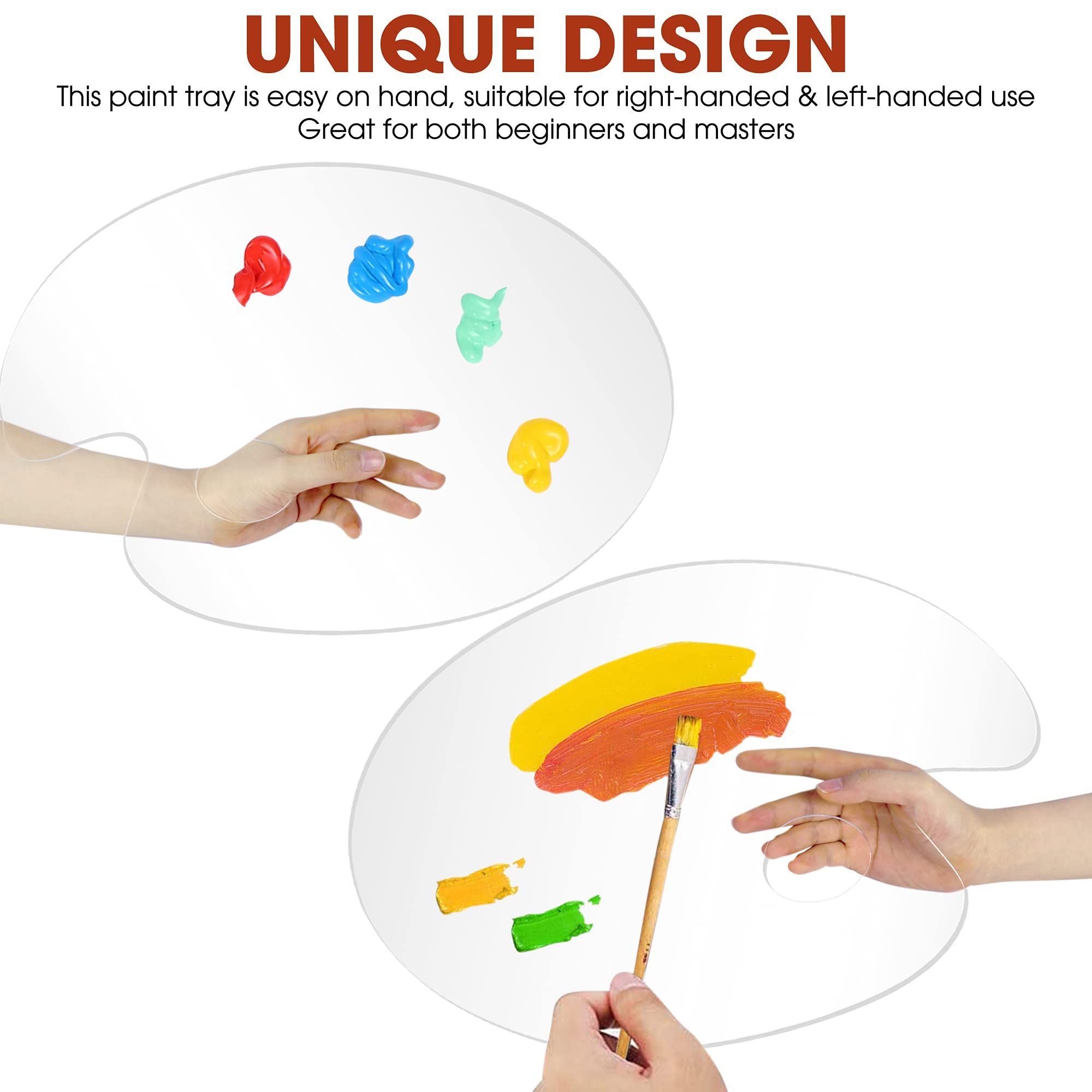 Large Acrylic Paint Palette 2pcs Clear Oval-Shaped Non-Stick Acrylic Oil Paint Mixing Tray, Comfortable to Hold & Easy to Clean — image 2