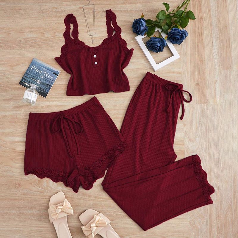 Subtle Lace Women Pajamas Set Sleepwear Pink โ image 2