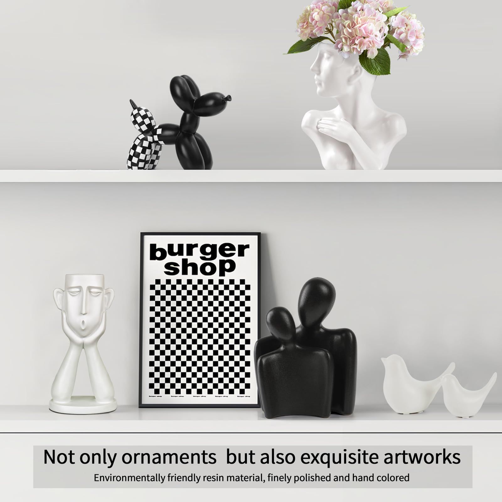 Black and White Checkered Racing Car Pattern Balloon Dog Statue Crafts Living Room Desktop Decorations,Handmade Modern — image 3