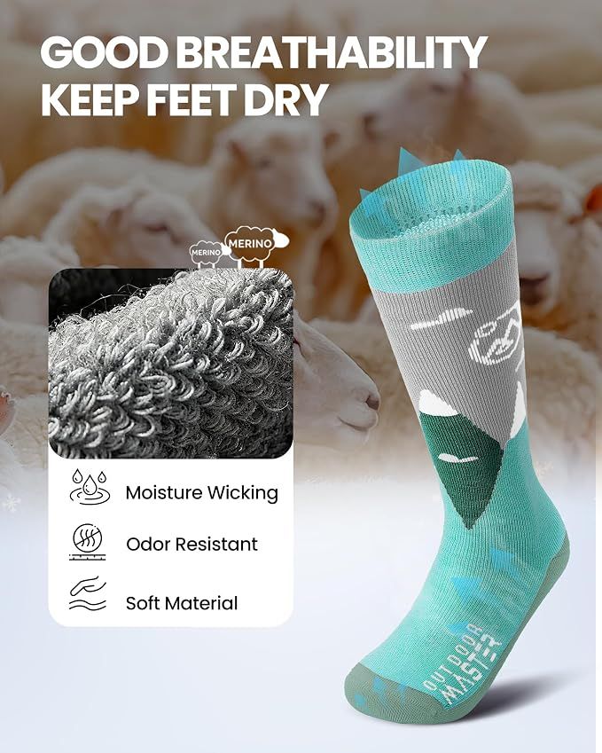 OutdoorMaster Merino Wool Ski Socks for Kids Boys & Girls Thermal Winter Warm Snowboarding Cold Weather-3 pack, Medium โ image 4