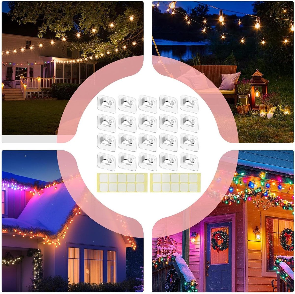 Hooks - Mini Light Clips | Self-Adhesive Lighting Hooks - Cable Holder Organizer - Set of 20 Hooks incl. Adhesive Strip β image 5