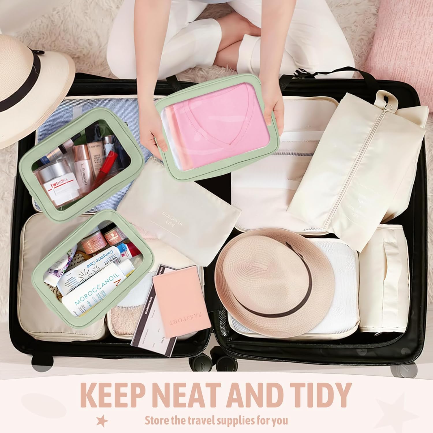 3PCS Clear Toiletry Bag,TSA Approved Travel Makeup Pouch with Zipper for Cosmetics and Toiletries,Diaper Bag Organizer Pouch Set,Women's Purse Organizer and — image 6