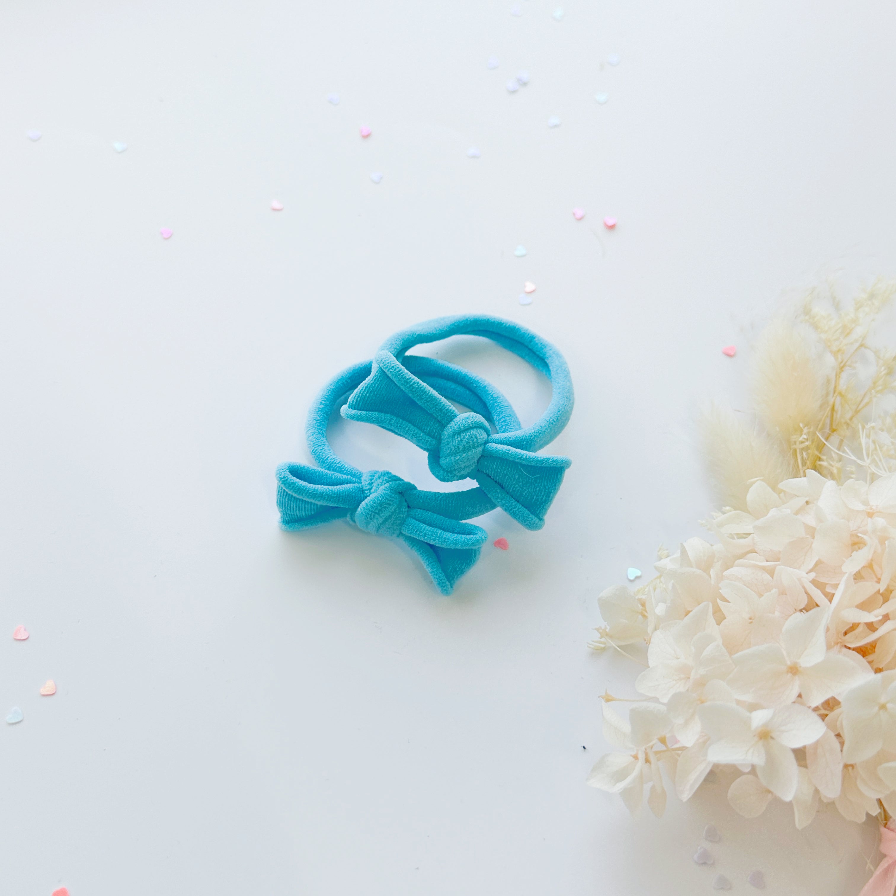 Handmade Simple Bow metal free hair ties -Sky - 1 Pairs - Pastel Blue — image 6