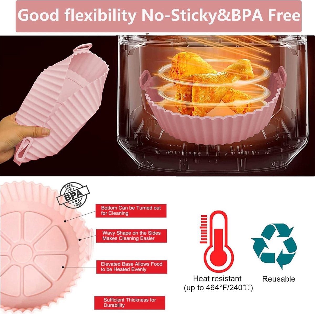 2 Airfryer Silicone Trays - Airfryer Accessories - BPA Free - 20cm - Airfryer Basket - Reusable - Baking Paper Alternative - Airfryer Liner - Round — image 4