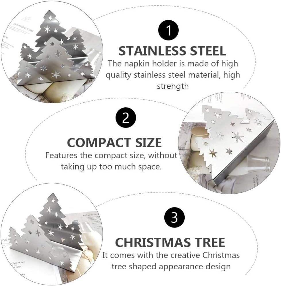 Luxshiny Christmas Tree Napkin Holder Stainless Steel Towel Holder Dinner Table Decoration for Party Home Restaurant โ image 3
