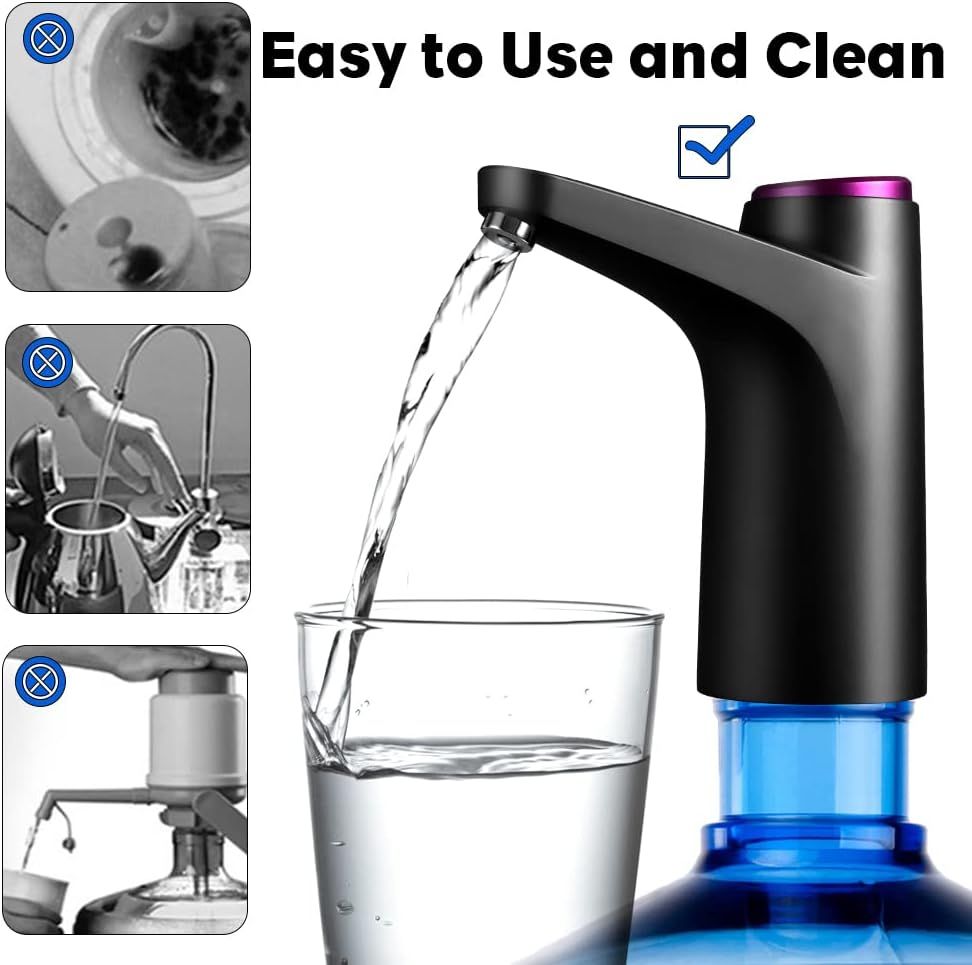 Water Bottle Pump Water Dispenser, Water Pump for 5 Gallon Jug USB Charging, Automatic Drinking Water Dispenser Pump, Black — image 3