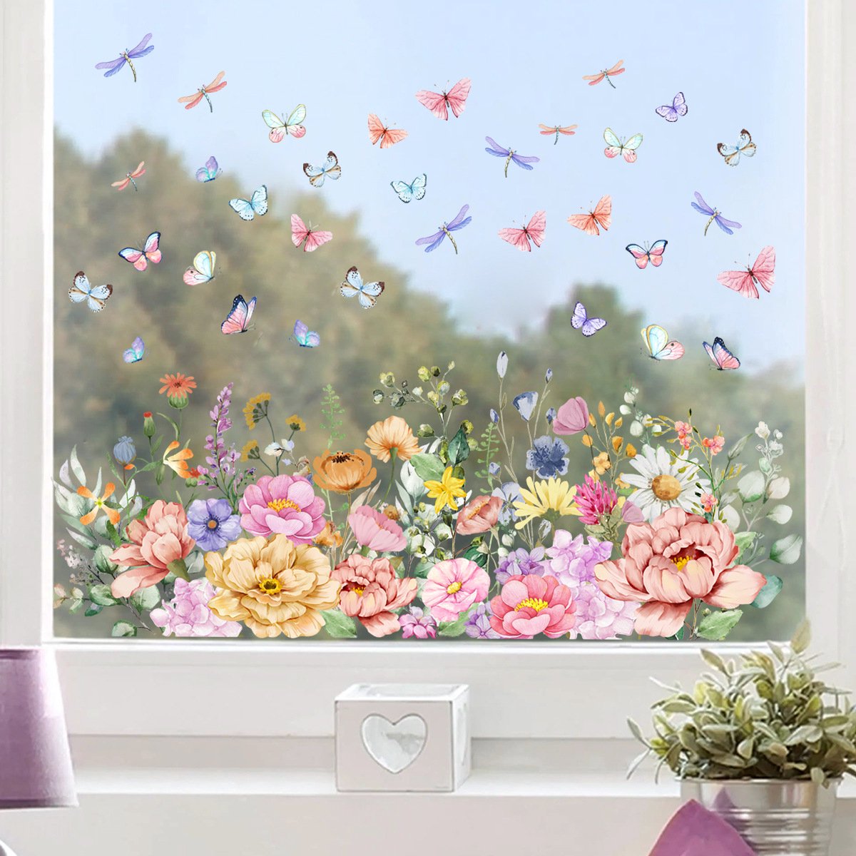 Static window sticker - Wall decoration - 30 × 60cm - flower plant - PVC - C
