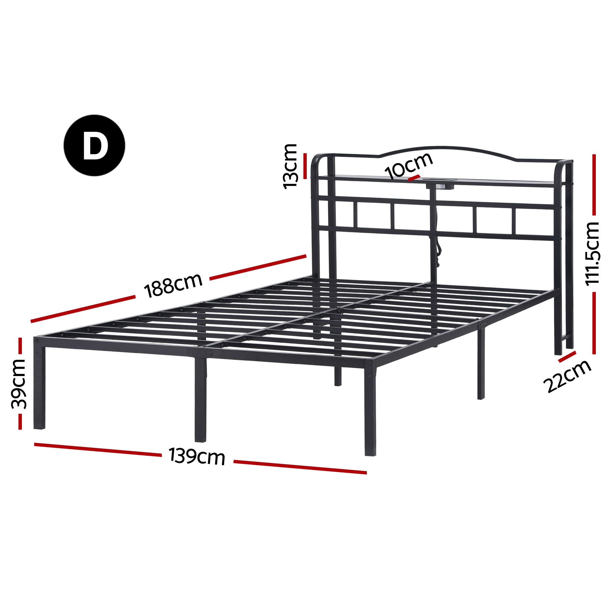 Artiss Bed Frame Double Size with Charging Station WAVE โ image 2
