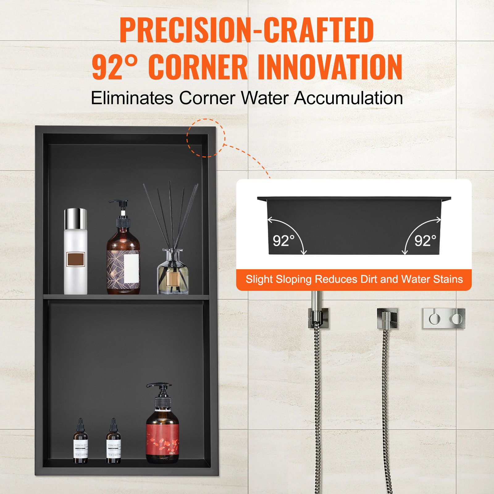 33.02 x 63.5 cm No Tile Shower Niche 304 Stainless Steel, Wall-Inserted Niche Recessed Double Shelves, Sealed Waterproof Rust-Resistant Modern Niche for Shower โ image 4