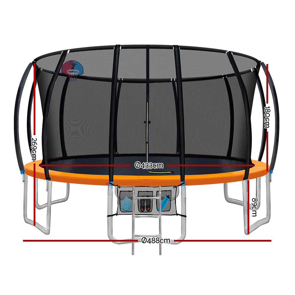 Everfit 16FT Trampoline for Kids w/ Ladder Enclosure Safety Net Rebounder Orange โ image 2