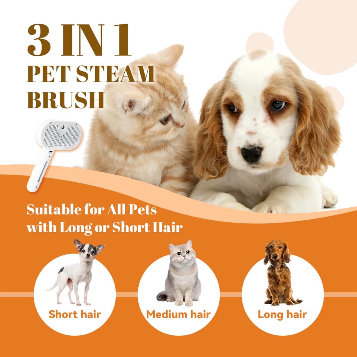 Cat Steam Brush - Dog Steam Brush - 3 in 1 Pet Spray Shedding Comb for Cats and Dogs - Dog Steam Brush - Pet Grooming Brush with Spray - Cat Steam — image 2