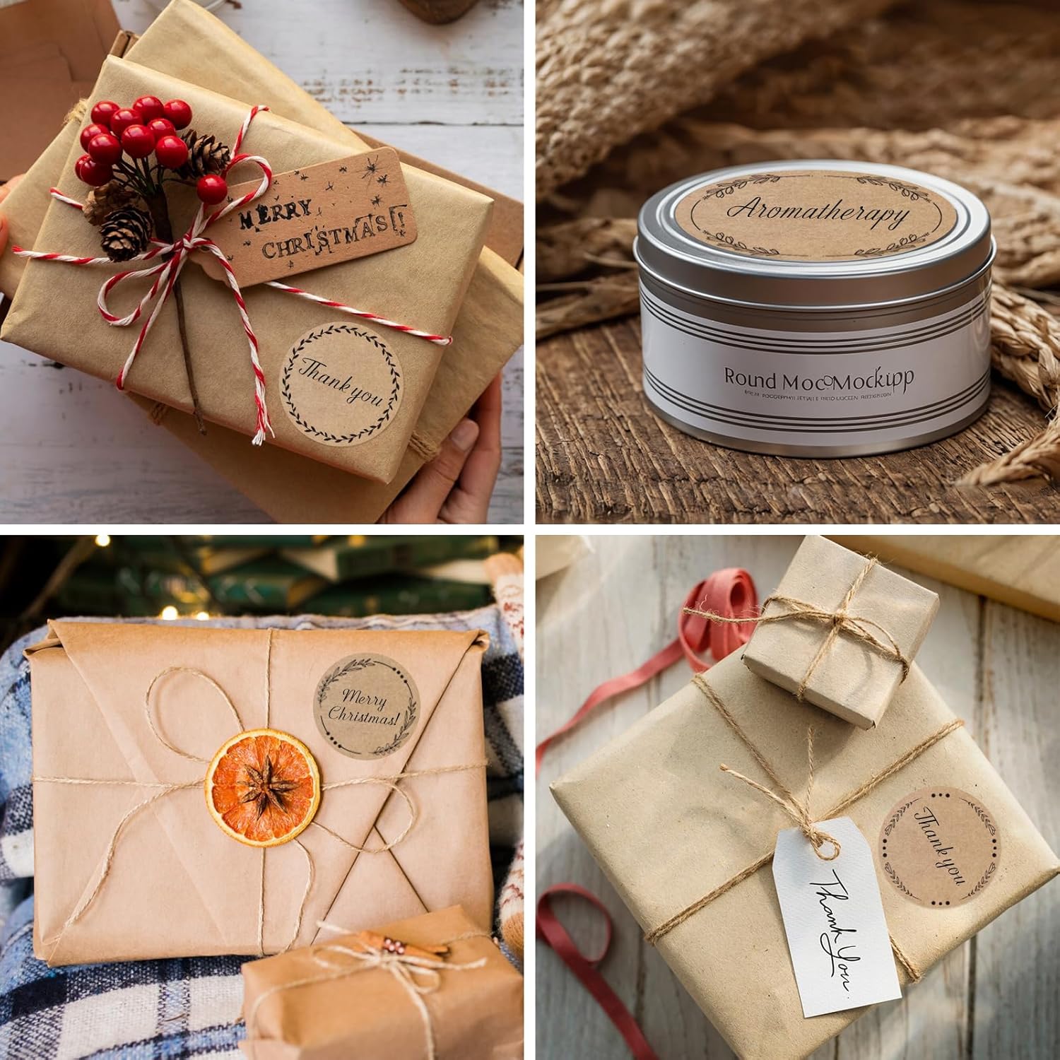 2" Brown Label Stickers for Jars and Lids, Kraft Sticker Labels for Pantry, Mason Jars, Canning, Bottles, 6 Different Drawn Wreath Designs, Kraft Paper/ 500pcs — image 4