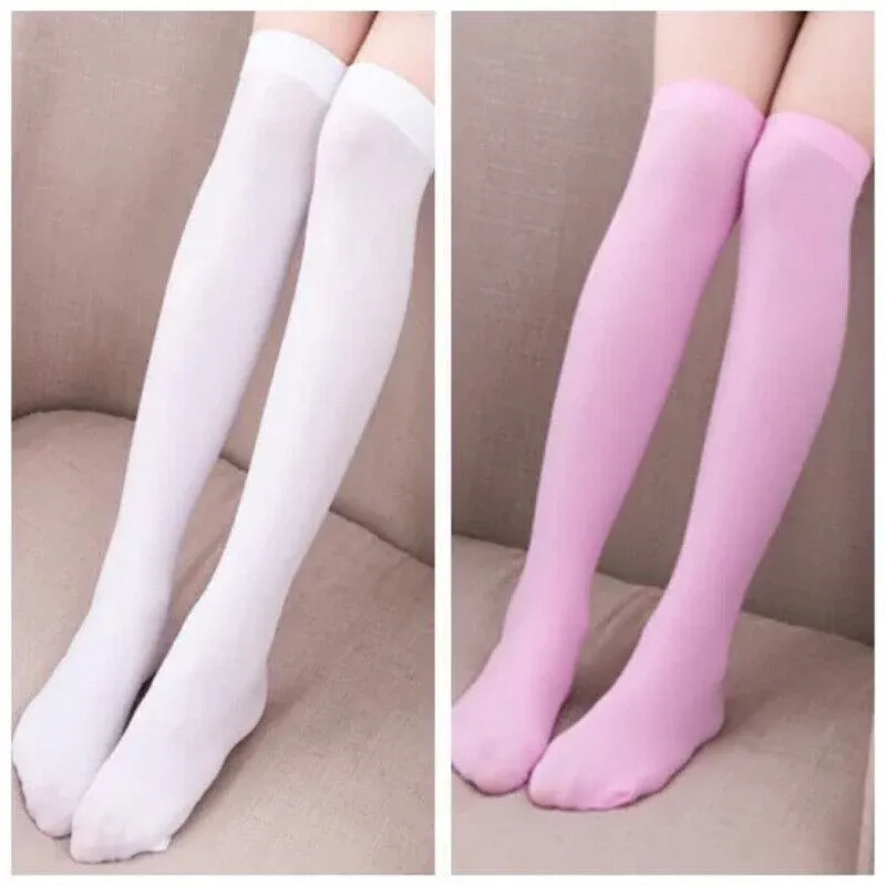 Womens Girls Long Socks Over Knee Thigh High Stockings Hosiery Tights Pantyhose - Pink โ image 5