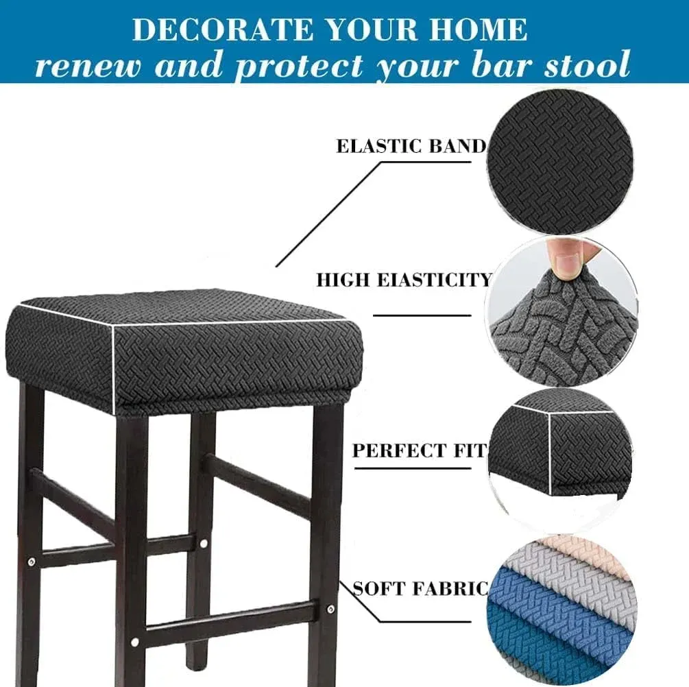 Square Saddle Bar Stool Covers Set of 2, Stretch Jacquard Washable Seat Slipcovers, Dark Cyan โ image 3
