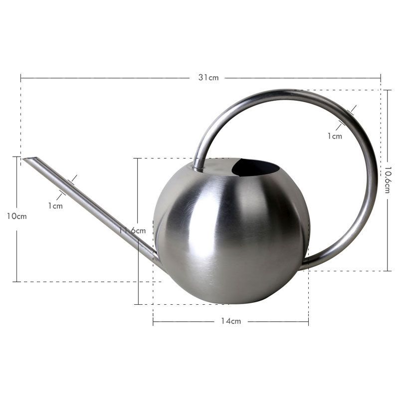 Long Nozzle Watering Can 1000ml Stainless Steel Metal European Plant Pot Sprinkler with Handle for Garden Household Tool (Silver)