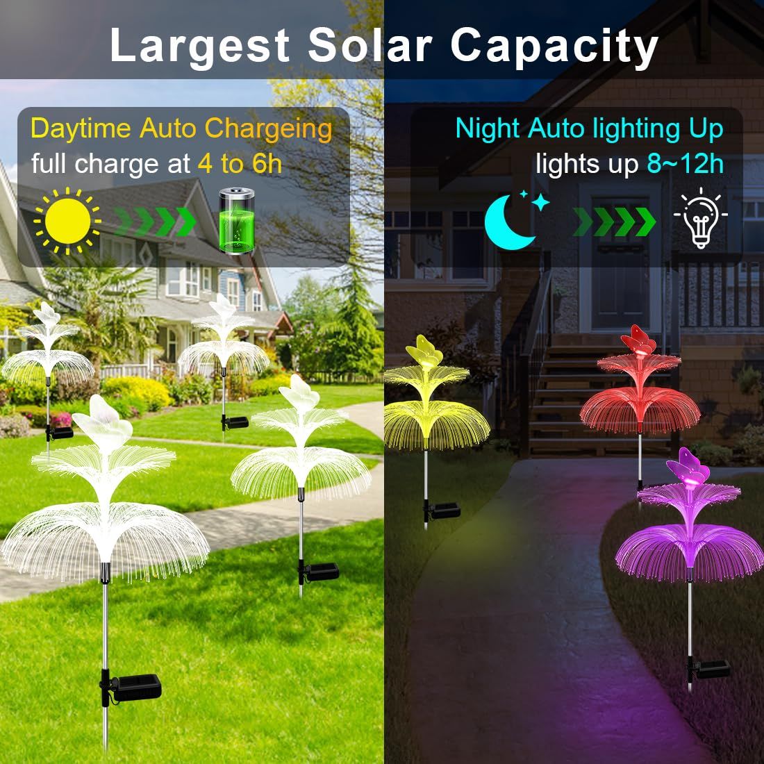 Solar Garden Lights 4 Packs Solar Lights for Outside,Waterproof Solar Outdoor Lights Decorative 7 Color Changing Double Jellyfish — image 5