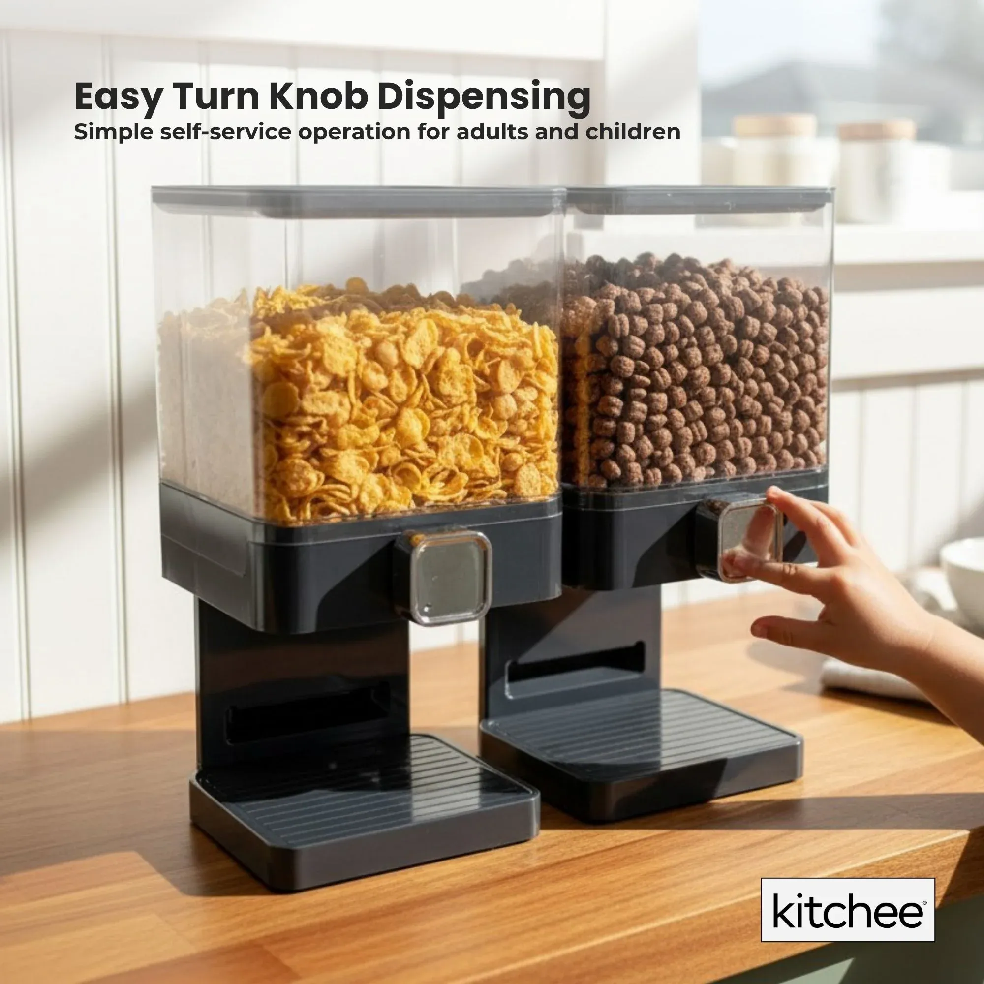 Kitchee 3.7L Double Cereal Dispenser Countertop Rice or Grain Storage Black — image 5