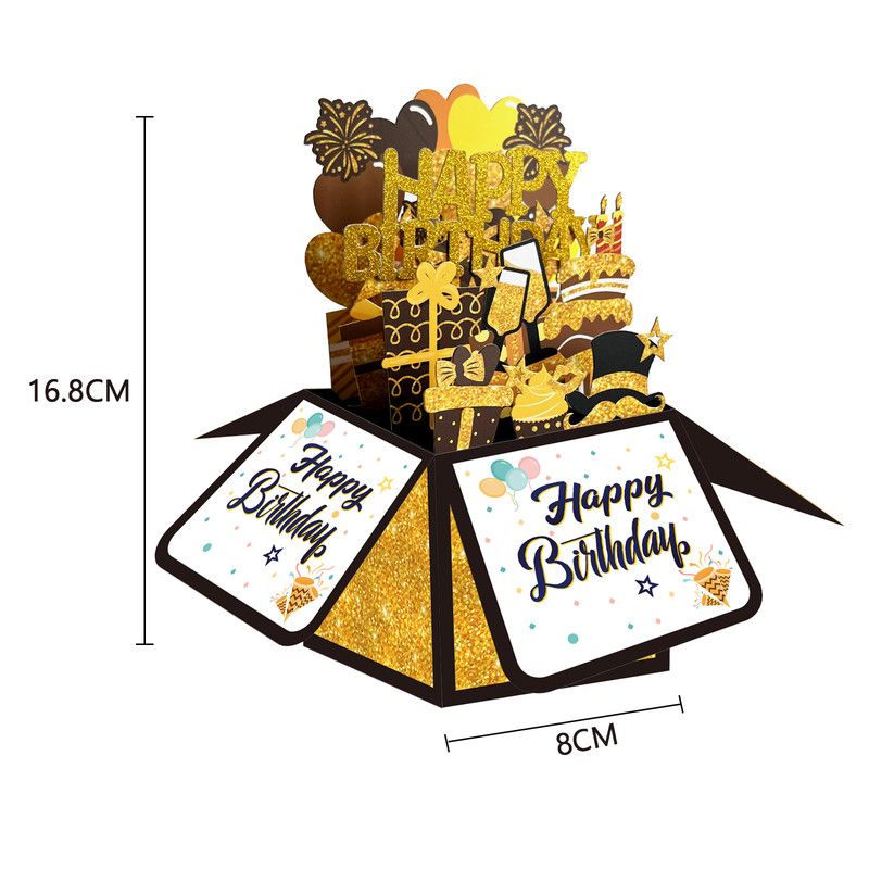 3PCS-Black Gold Glitter DIY Number Birthday Box 3D Pop Up Card, Age Birthday Greeting Card — image 2