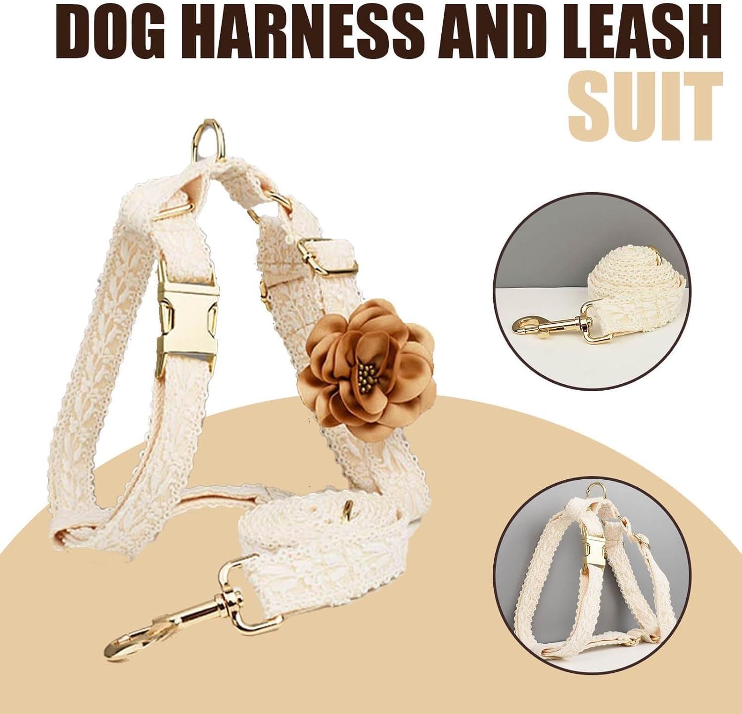 Pet Harness Leash Set Lace Embroidered Escape Resistant Adjustable White S — image 5