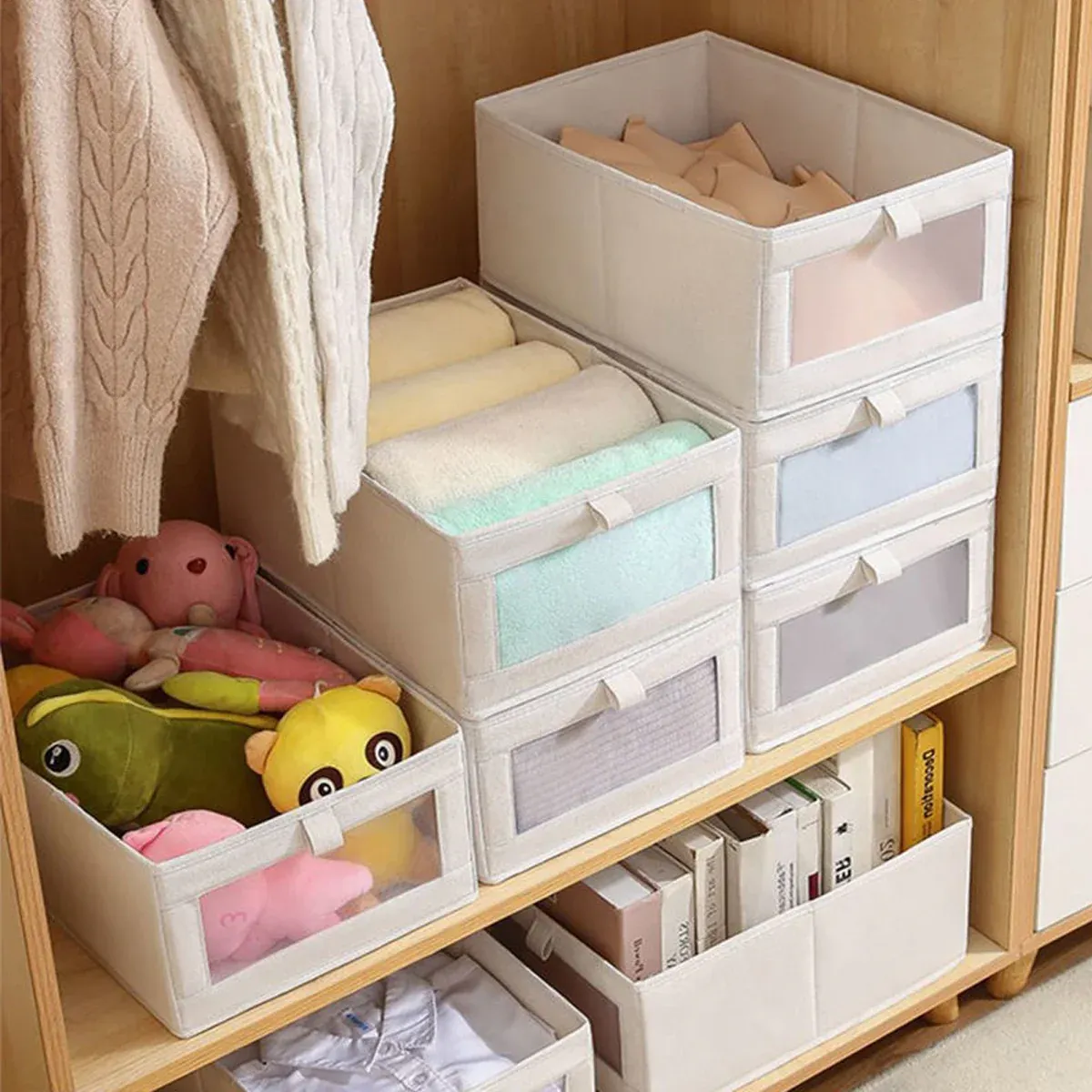 4pcs Visual Window Shirt Organizer Box Clothing Storage Basket Fabric Organizer — image 6