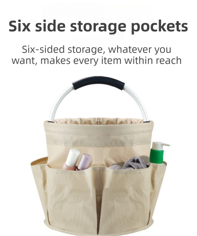 Black Foldable Oxford Cloth Round Picnic Basket with Padded Metal Handle - 6 Pocket Large Capacity Storage Tote for Outdoor Beach and Shopping — image 3