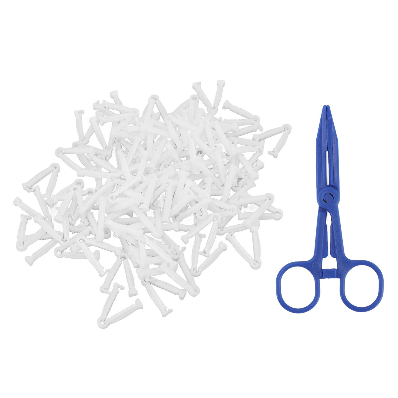 100pcs Pig Umbilical Cord Clamps White Plastic Livestock Umbilical Cord Clips for Production with 1 Hemostatic Forcep — image 2