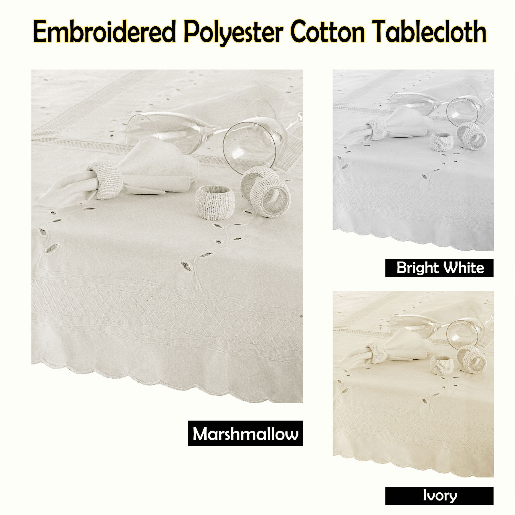 Embroidered Tablecloth - 170x360cm Oblong MARSHMALLOW โ image 2