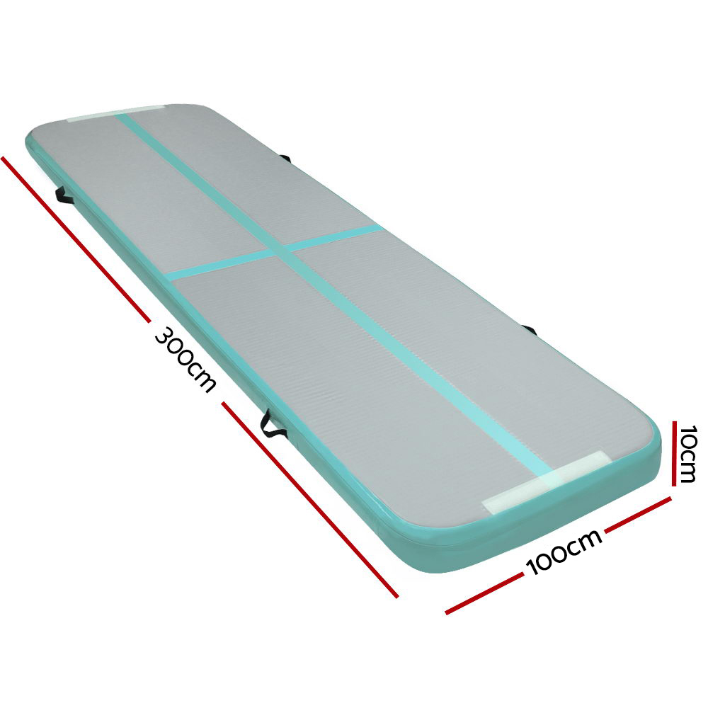 Everfit 3m x 1m Air Track Mat Gymnastic Tumbling Mint Green and Grey — image 2