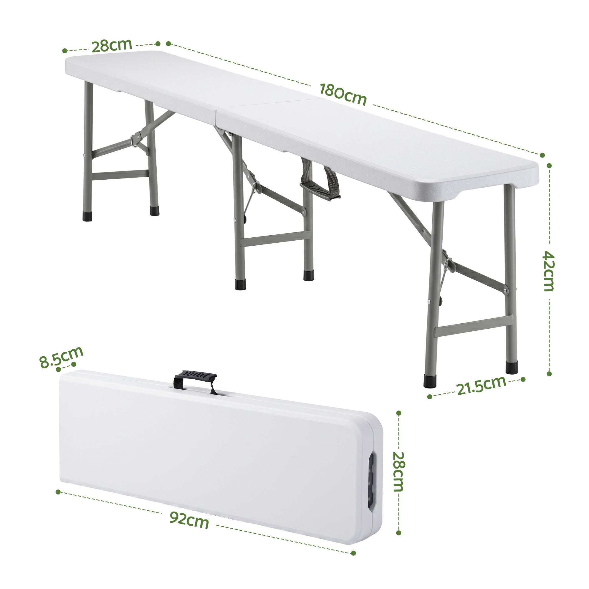 Gardeon 180cm Folding Garden Bench Portable Trestle Seat HDPE Fold In Half White โ image 2
