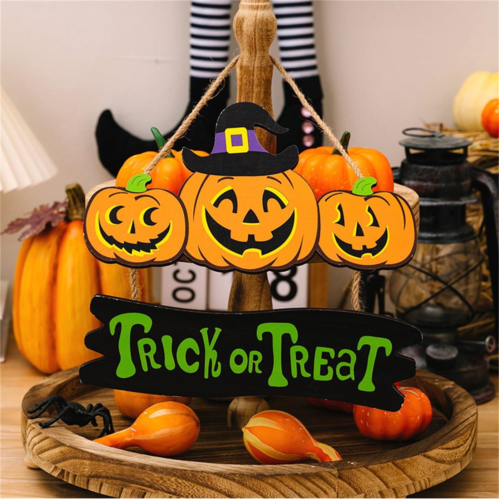 Halloween Wood Hanging Sign Trick or Treat Hanging Sign the Witch is In Hanging Sign Pumpkin Ghost Sign Halloween (Pumpkin) — image 4