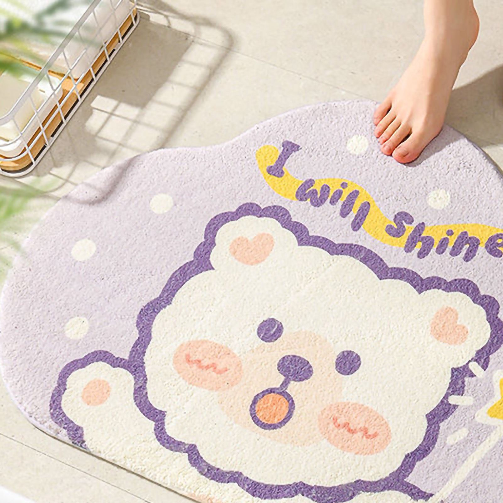 Cute Bathroom Mat Minimalist Water Absorption Skid Resistant Bath Quick Dry Floor Mat for Home Light Up Bear 50 × 80cm / 19.7 × 31.5in — image 2