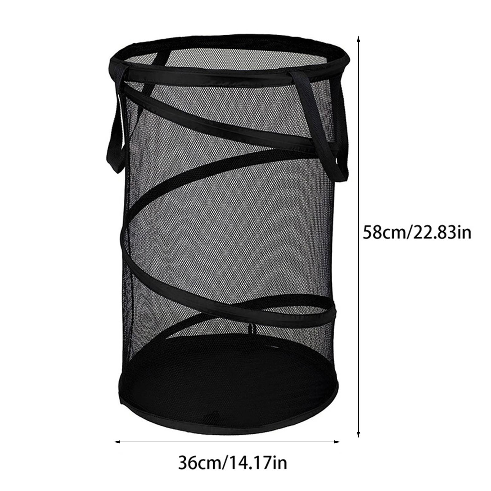 Large Collapsible Laundry Basket, Heavy Duty Foldable Mesh Pop Up Hamper with Handles for Laundry Room, Bathroom, Black, 36 × 58 cm — image 2
