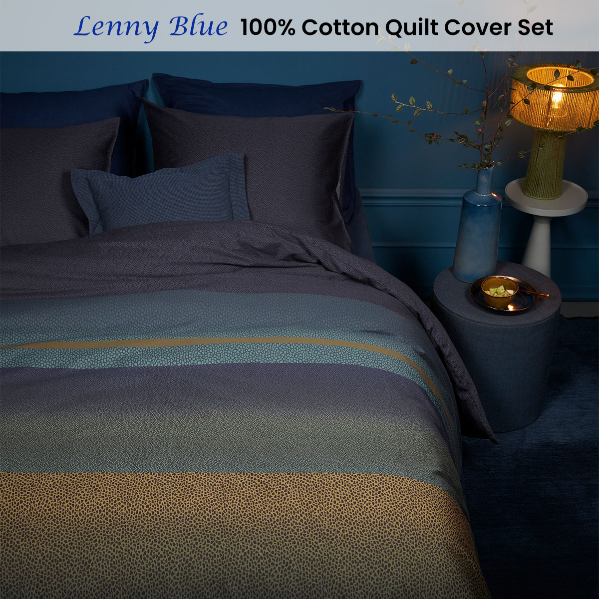 Bedding House Lenny Blue Cotton Quilt Cover Set Queen โ image 2
