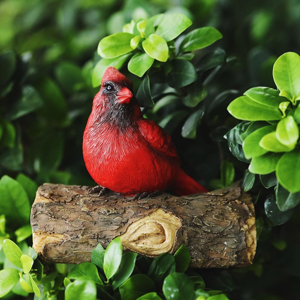Miniature Cardinal Figurine Resin Bird on Tree Statue Outdoor Garden Sculpture Yard Art for Christmas Party Decoration Gifts