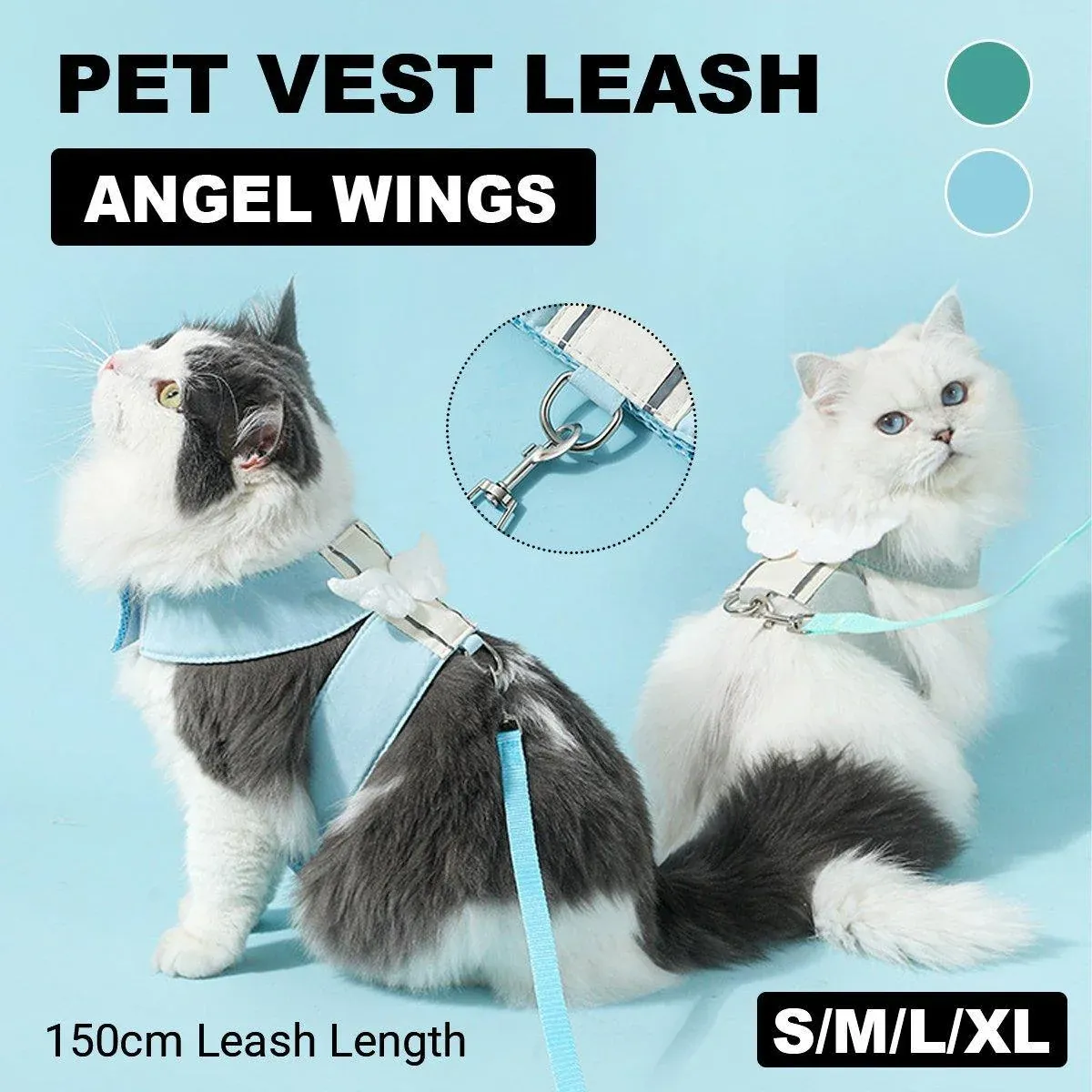 Pet Angel Wings Dog Vest Leash Cat Harness Anti-Break Walking Dog Leash Set - Blue-M — image 2