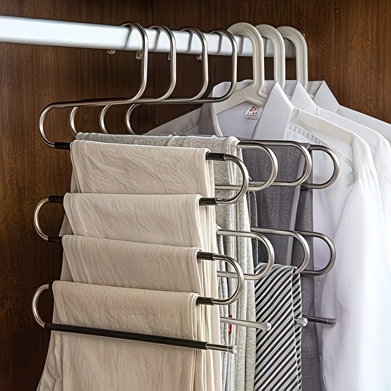 3 Pack Multi-Layer Stainless Steel Metal Pants Hangers, Bedroom Storage, S-Shaped Anti-Slip No-Mark, Space Saving, Closet Storage Rack, Pants Jeans Scarves — image 4