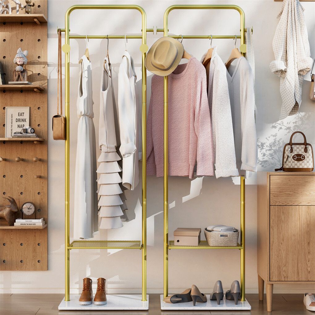 Durable Metal Corner Clothes Rack Strong Stone Base Entryway Garment Stand W Rod โ image 4