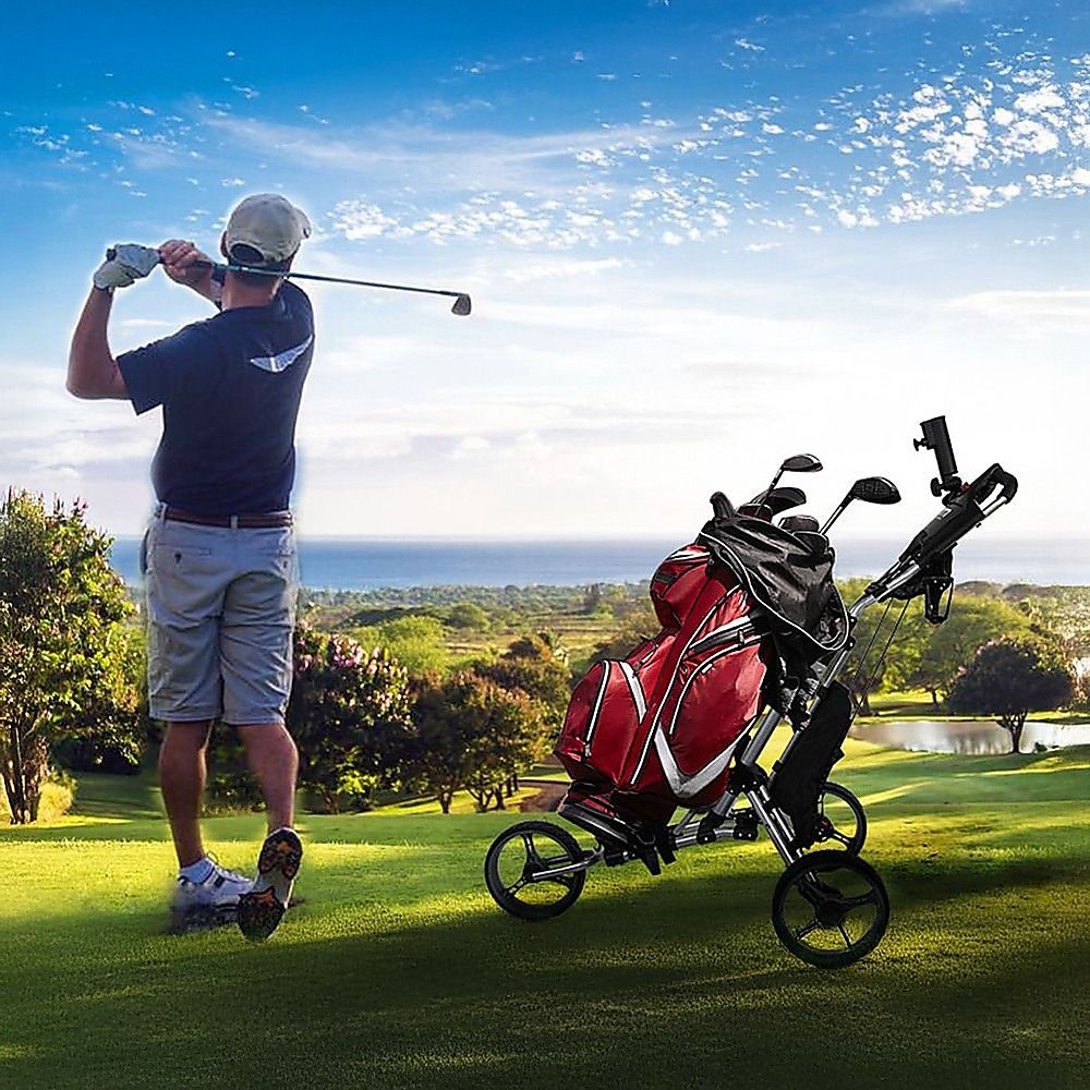 Golf Club Buggy Trolley Cart Compact Foldable 3 Wheel โ image 2
