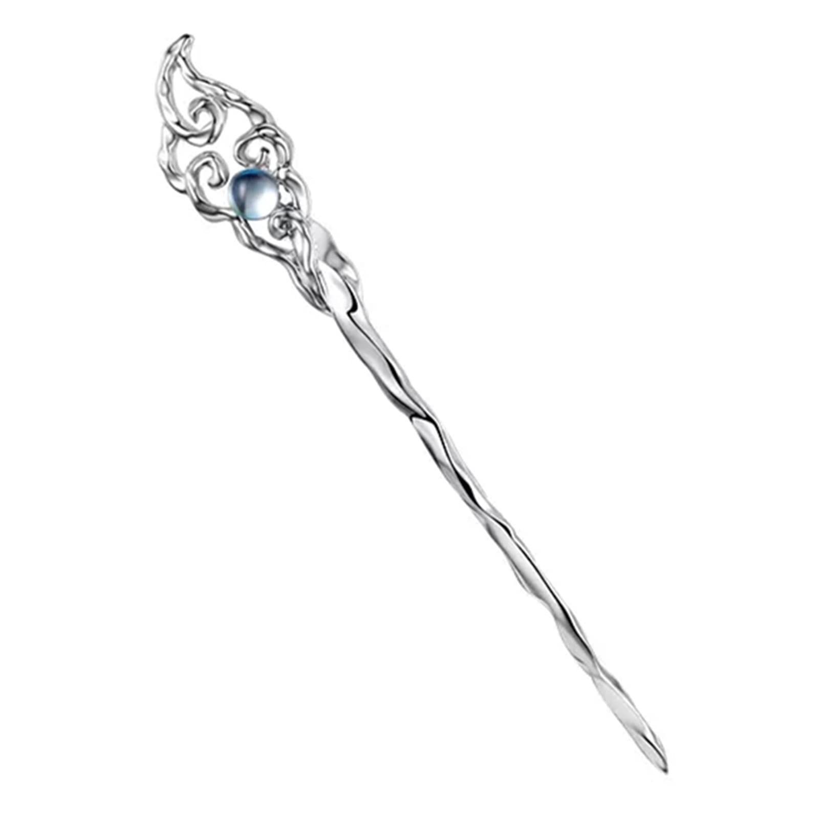 Chinese Hair Stick Moonstone Hairpin With Cloud Pattern Coiffure Hairpin for Women Lady, 1 Count (Pack of 1), Silver