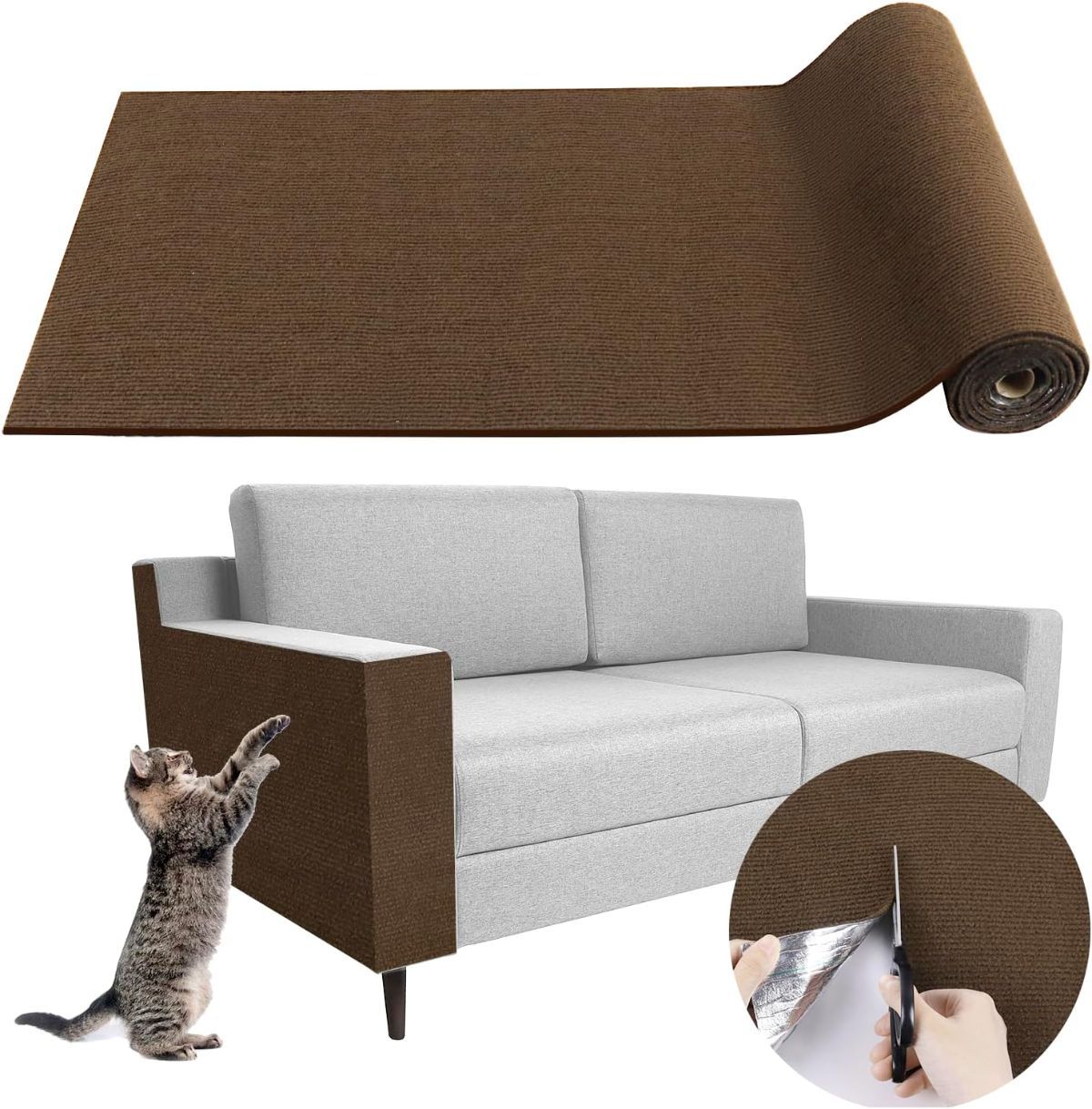 Cat Scratching Pad DIY Cat Accessory Cat Furniture Protection Cat Climbing - Brown - Size 15.8''ร78.7''