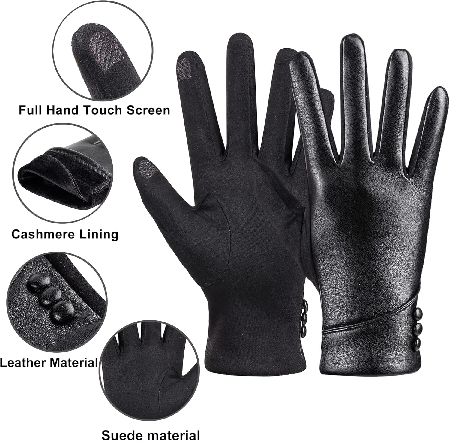 Womens Winter Leather Gloves Touch Screen Wool Lined Windproof Warm Suede Fashion Dress Gloves โ image 4