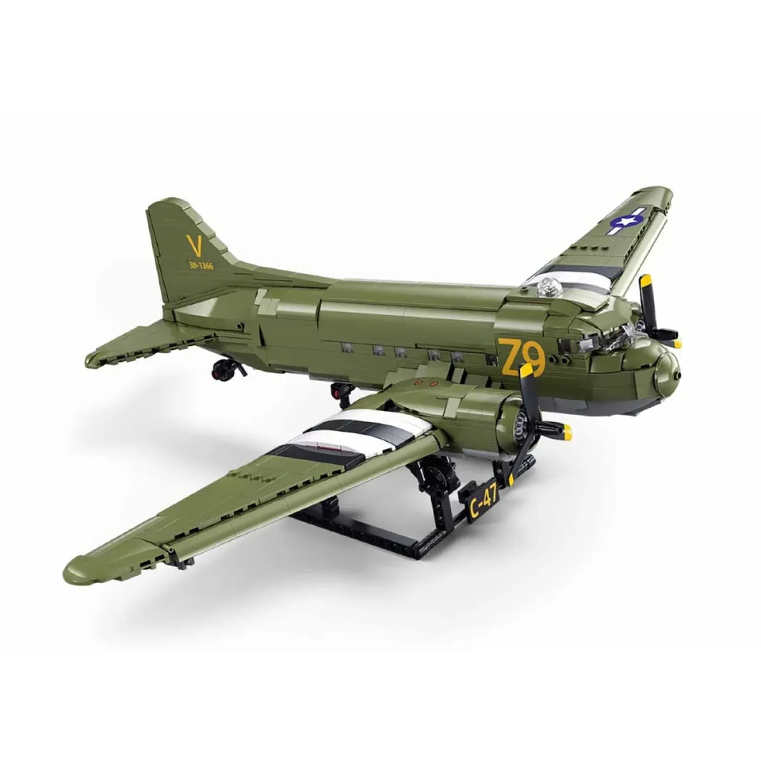 Sluban B1366 Model Kit 1:44 C47 Skytrain Airtrain Cargo Transport Aircraft WWII Air Force Building Blocks DIY Set Toy โ image 5