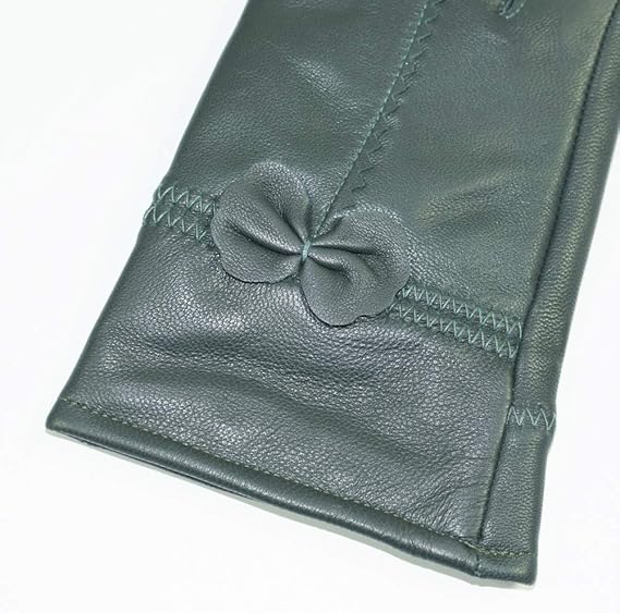 Military Green Winter Leather Gloves - Warm Fleece Lined - Stylish Size L β image 2