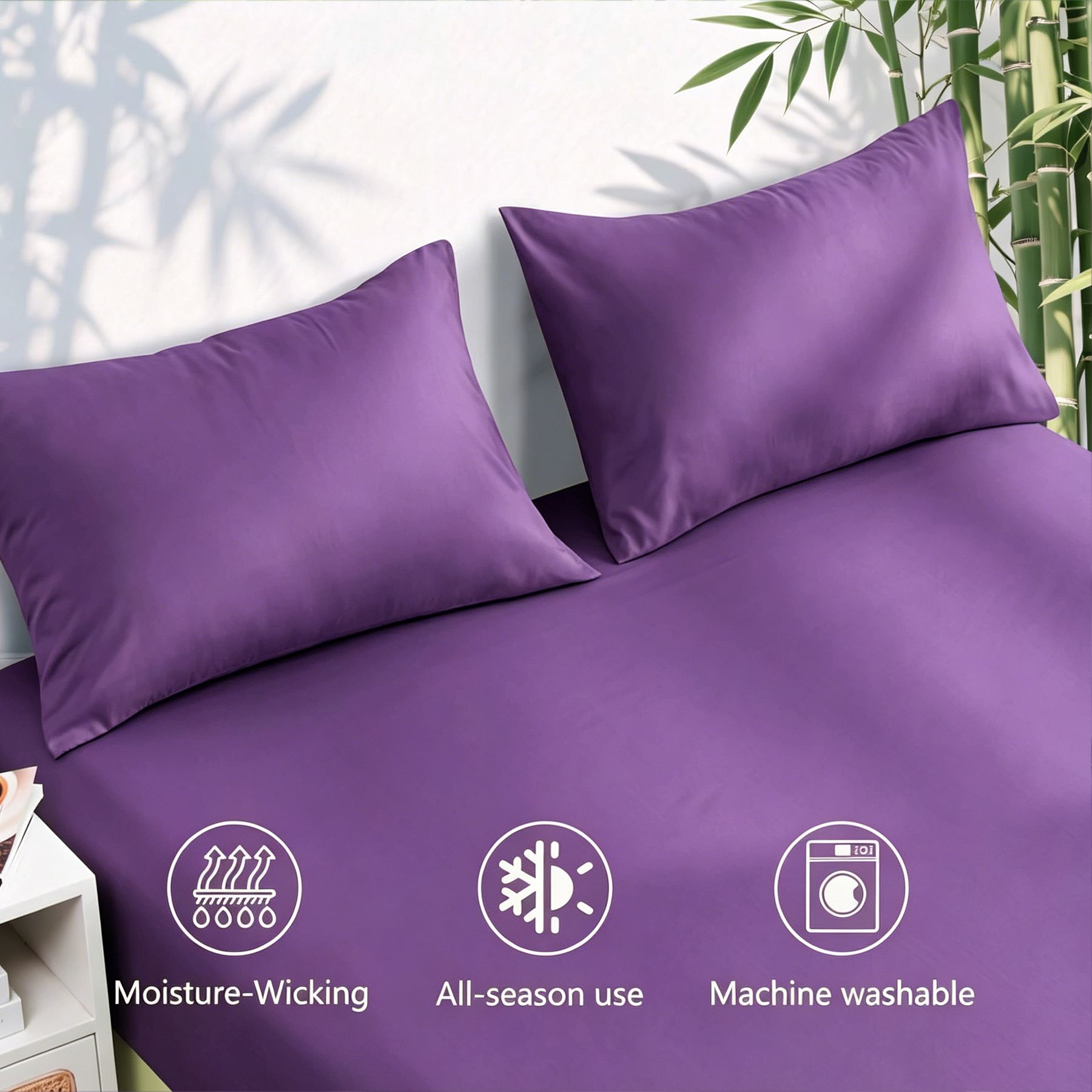 4 Piece Ultra Soft Bamboo Breathable Sheet Set -Hotel 2000TC Breathable Bed Sheets Set with 37 Centimetre Deep Pocket-Breathable Sheets for Hot Sleepers(Purple — image 2