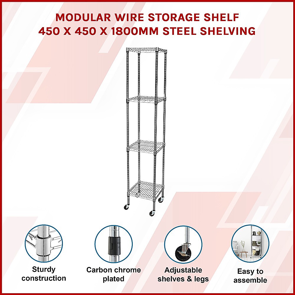 Modular Wire Storage 45x45cm Steel Shelving Chrome With Wheels For Garage Warehouse Or Kitchen Organisation โ image 3