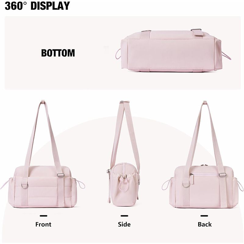 Pink Women’s Fluffy Nylon Gym Travel Tote Bag and Coin Purse Set - Side Drawstring Cup Holder, Front / Back Zipper Pockets and Wet & Dry Separation, Large — image 6